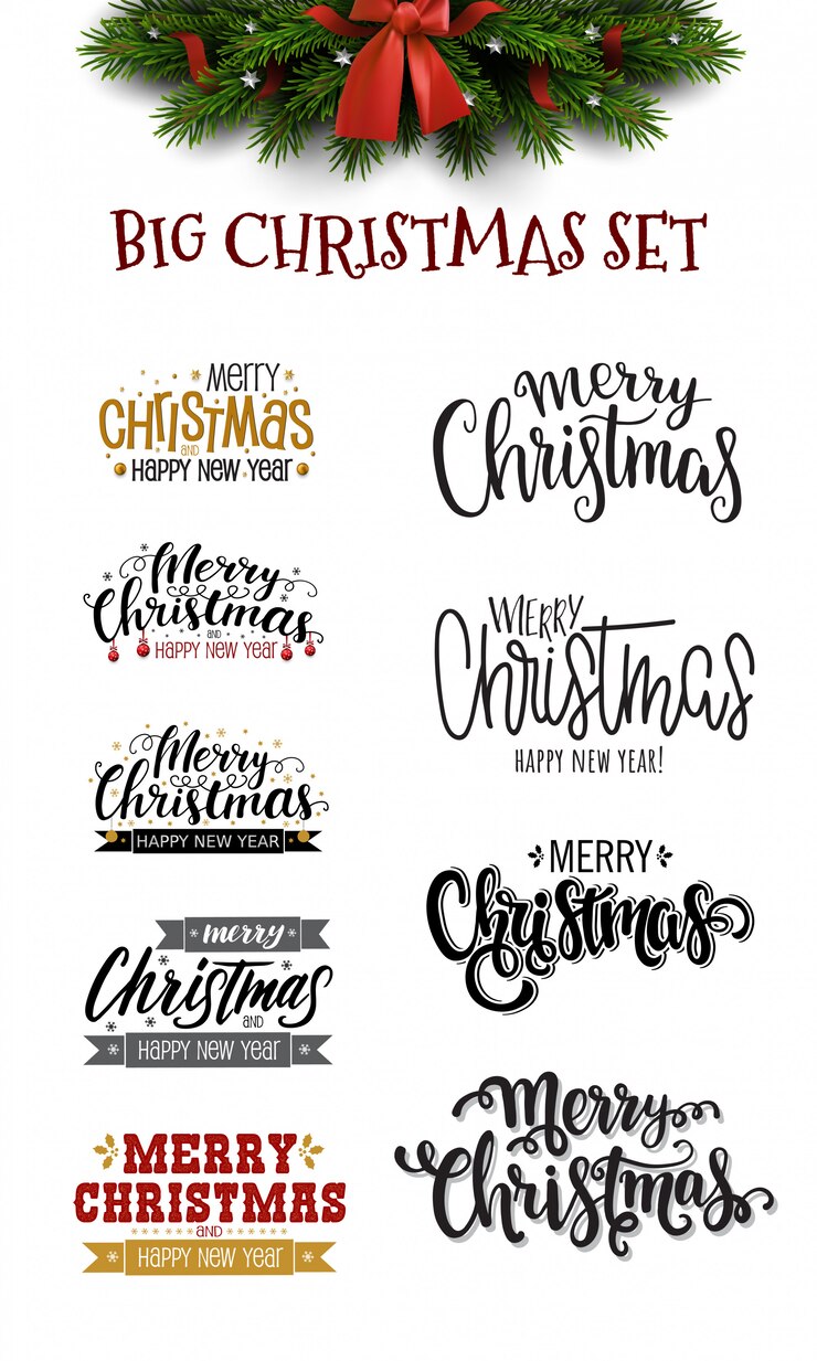 lettering di Natale e bordo dell'albero di Natale con l'arco