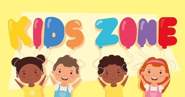 lettering zona bambini con bambini interrazziali
