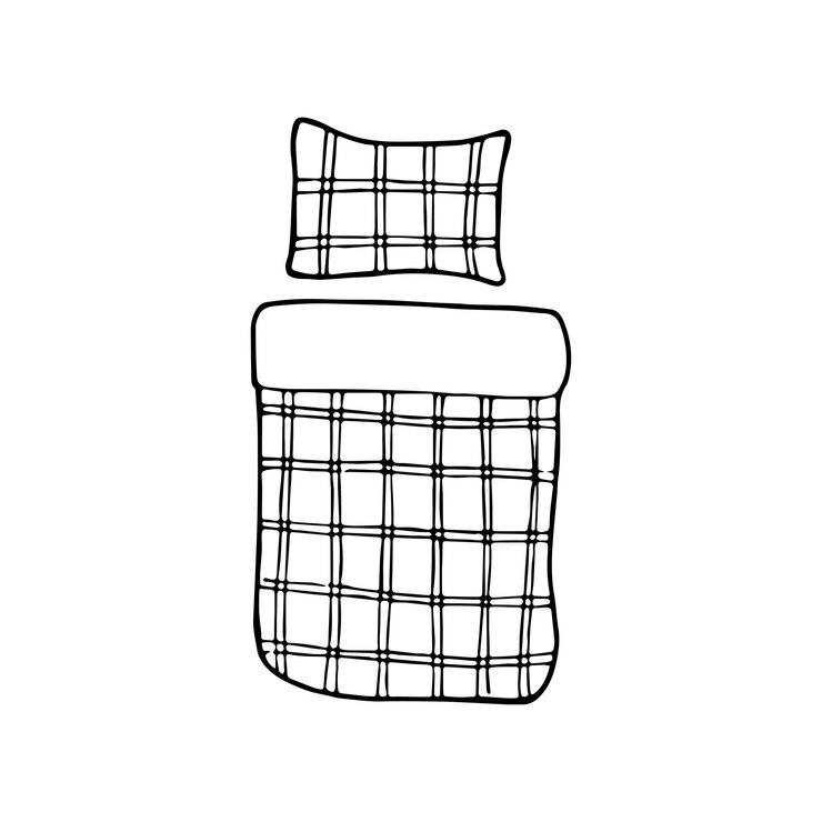 Letto a quadri doodle disegnato a mano Cuscino e coperta vettoriali