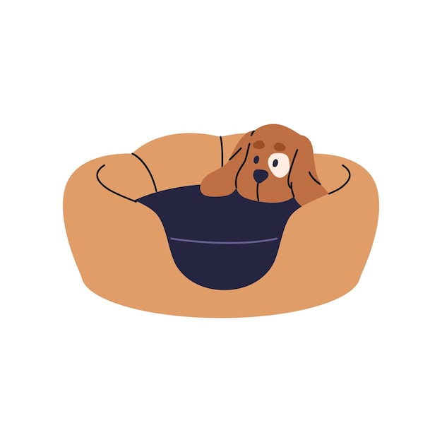 Letto carino per cuccioli cesto morbido per gatti cuscino adorabile per cani mobili per dormire animali domestici cuscino nido per animali domestici illustrazione vettoriale isolata piatta su sfondo bianco