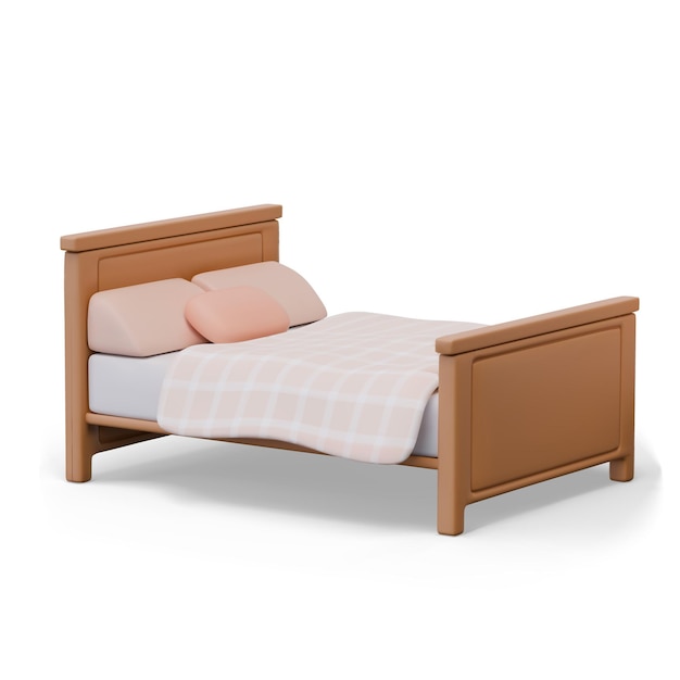 Letto doppio con materasso, coperte, cuscini, mobili da camera da letto in legno classici
