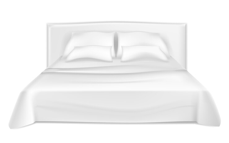 Vettore letto e cuscini bianchi vuoti.