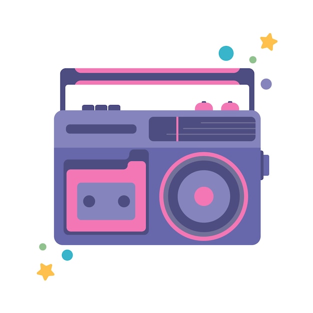 Lettore di cassette su sfondo bianco. Registratore. Icona boombox. Concetto di revival degli anni '80.