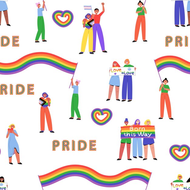 LGBT Pride parade persone che marciano illustrazione vettoriale senza cuciture