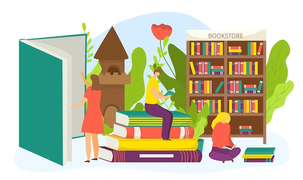 Libreria concetto libri di testo raccolta letteratura in libreria illustrazione vettoriale educativo