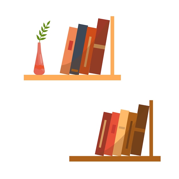 Libri sugli scaffali su sfondo bianco