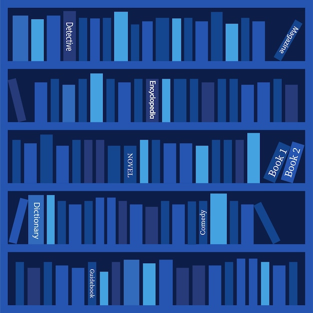 Libri sulle mensole in ombre blu Progettazione grafica