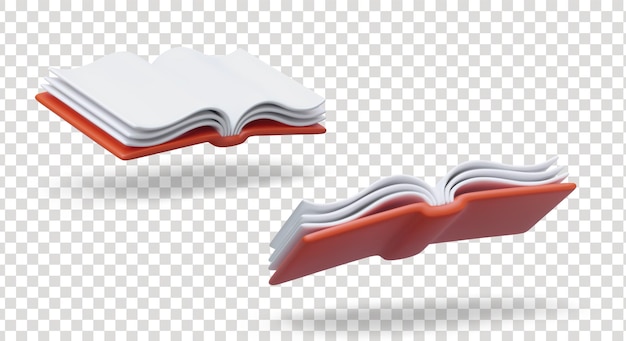 Libro aperto 3D in diverse posizioni Volume a copertina rigida vista superiore inferiore Tome con pagine bianche Set di illustrazioni vettoriali con ombre Immagine isolata