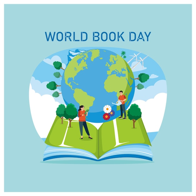 Libro aperto e globo L'importanza della conoscenza che emerge da un libro concetto di Giornata mondiale del libro Illustrazione vettoriale piatta