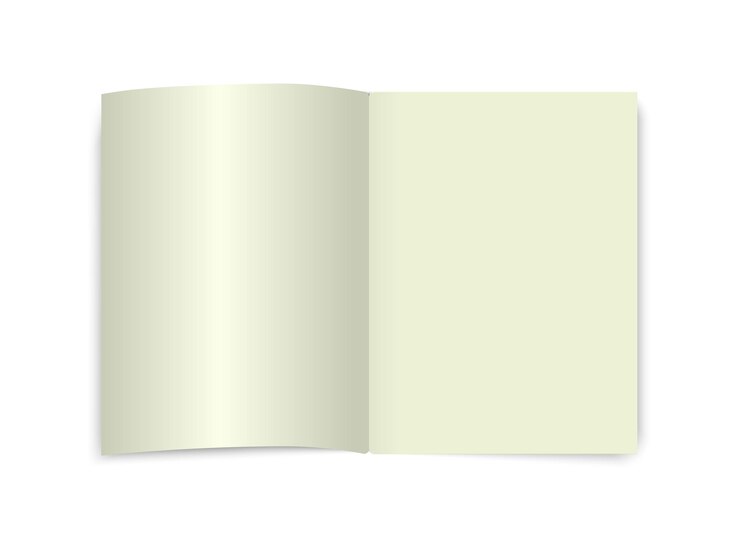 Vettore libro aperto mockup pagina vista dall'alto vuoto scuola dizionario ecniclopedia notebook bianco isolato modello di diario