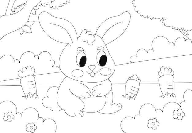 Libro da colorare Adorabile coniglietto con carota Con bellissimo sfondo