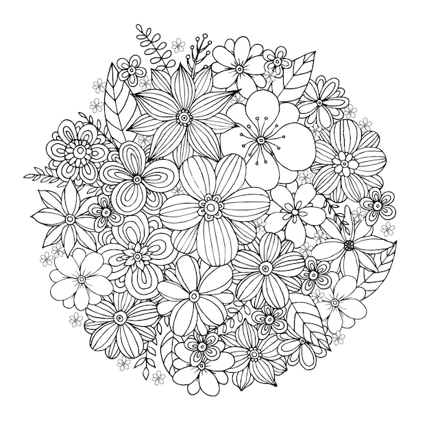 Libro da colorare Bouquet Doodle di fiori