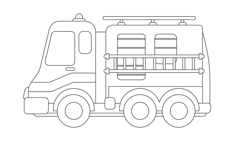 Vettore libro da colorare del camion dei pompieri illustrazione vettoriale in stile infantile cartone animato clipart divertente isolato
