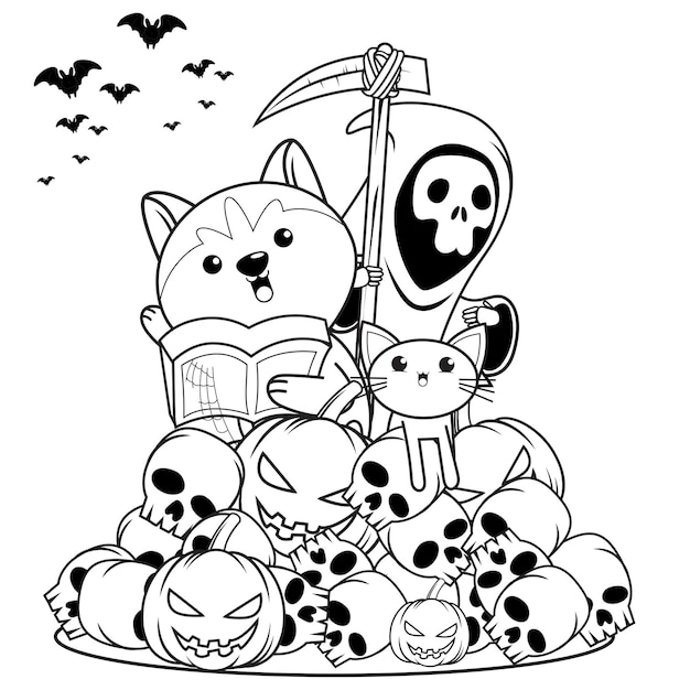 Libro da colorare di Halloween strega bambina carina28