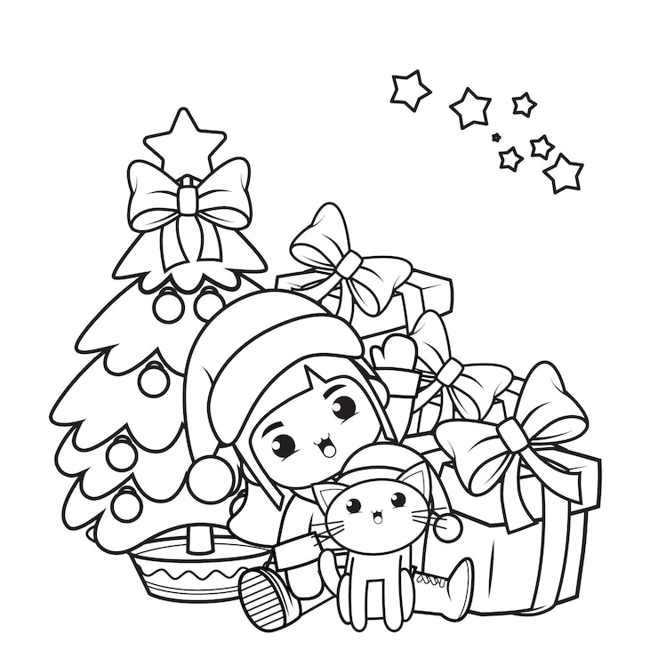 Vettore libro da colorare di natale con ragazza carina_24