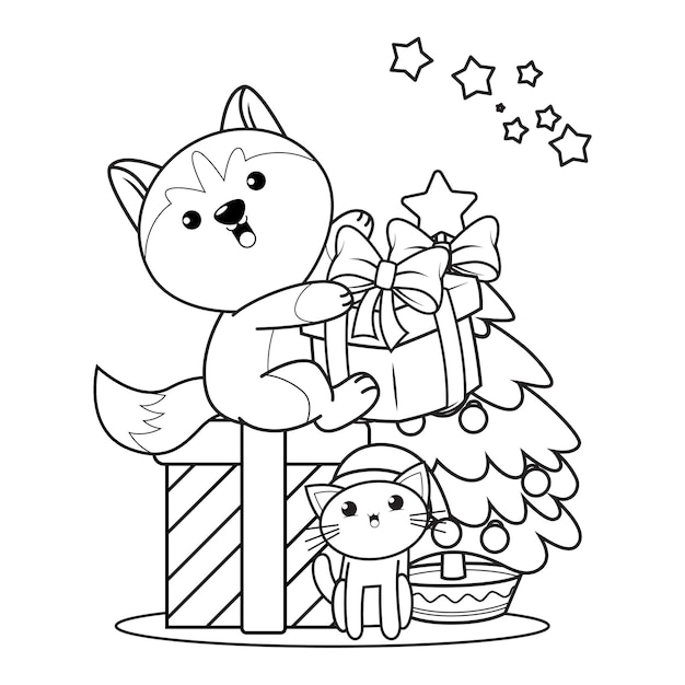 Libro da colorare di Natale con simpatico husky23