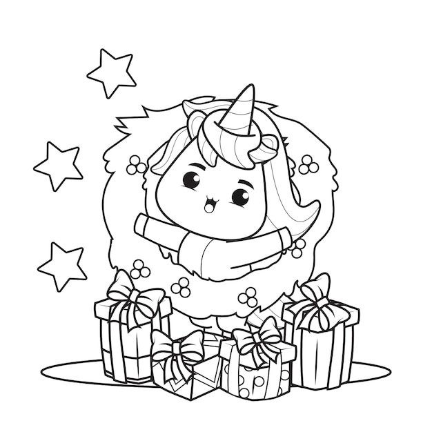 Libro da colorare il giorno di Natale con unicorno carino