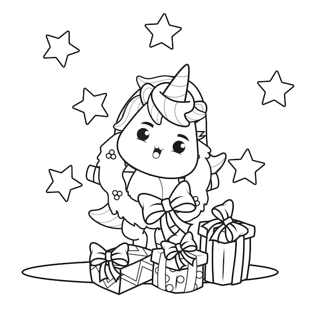 Libro da colorare il giorno di Natale con unicorno carino