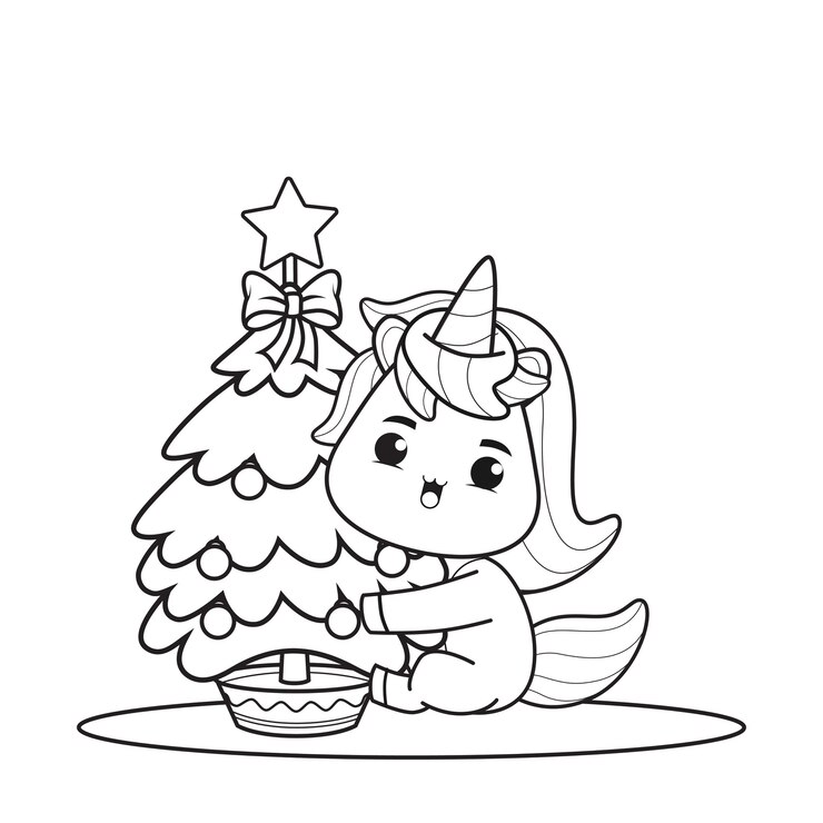 Libro da colorare il giorno di Natale con unicorno carino