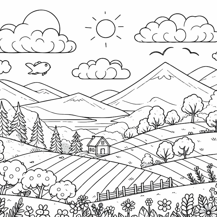 Vettore libro da colorare paesaggio per bambini