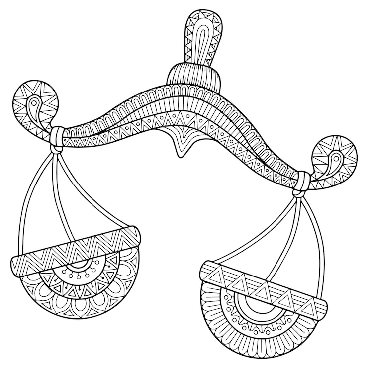 Vettore libro da colorare per adulti. silhouette di libra su sfondo bianco. bilancia segno zodiacale.