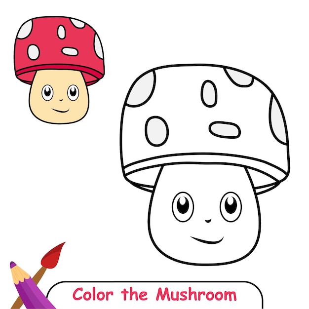 Libro da colorare per bambini, grafica vettoriale di funghi
