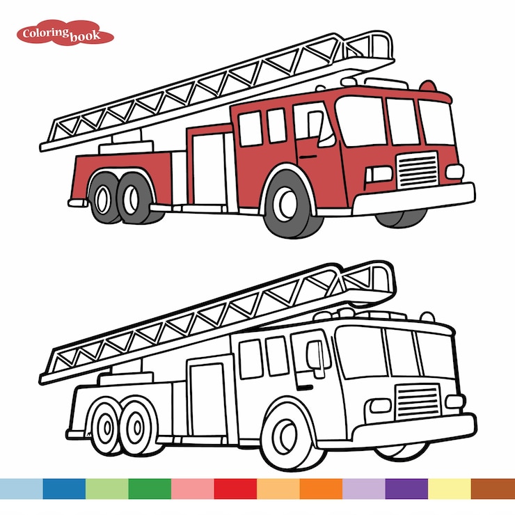 Vettore libro da colorare per bambini vettore camion dei pompieri