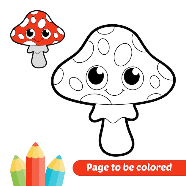 Libro da colorare per bambini vettore di funghi