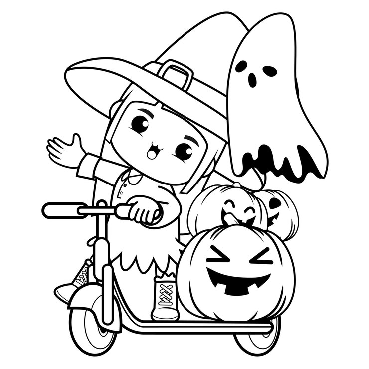 Libro da colorare per Halloween con una ragazza carina per bambini