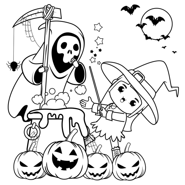 Libro da colorare per Halloween con una ragazza carina per bambini