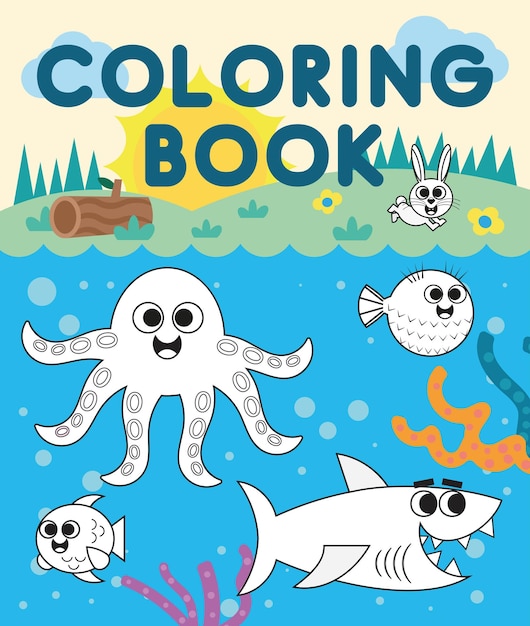 Libro da colorare sul tema degli animali marini