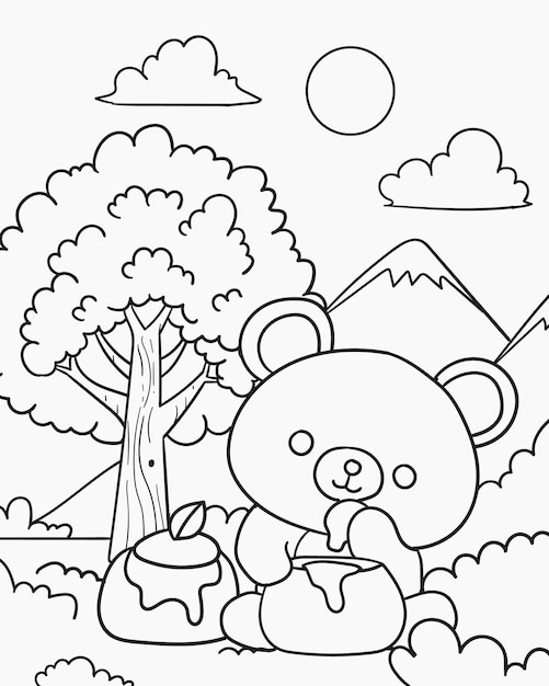 Libro da colorare un orso con disegno di cartone animato di miele