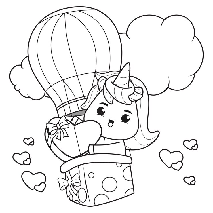 Libro da colorare Unicorno carino per l'illustrazione di San Valentino