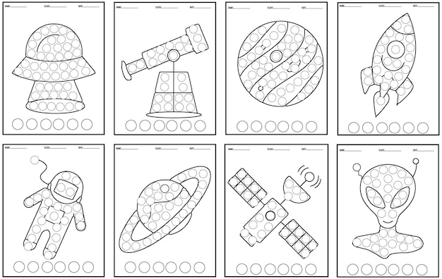 Libro di attività segnapunti Space Dot Libro di attività con pennarelli Do a Dot riempito con esterno colorato