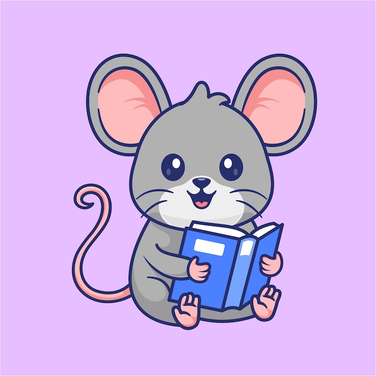Vettore libro di lettura per topi caricaturistico icona vettoriale illustrazione animale educazione vettore piatto isolato