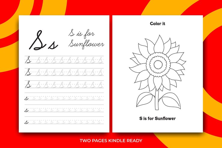 Libro di tracciamento e colorazione di lettere corsive per bambini