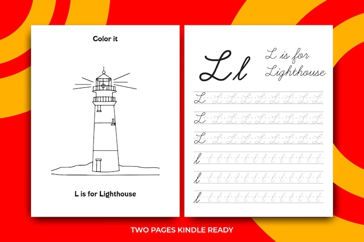 Libro di tracciamento e colorazione di lettere corsive per bambini