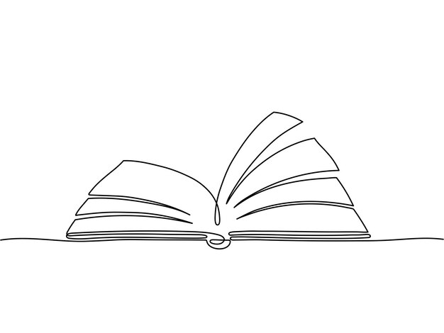 Libro di una riga Contorno libri della biblioteca schizzi d'arte materiale didattico Disegno di un quaderno isolato per l'università o la scuola Schizzo del libro di contorno vettoriale che disegna l'illustrazione della letteratura della conoscenza
