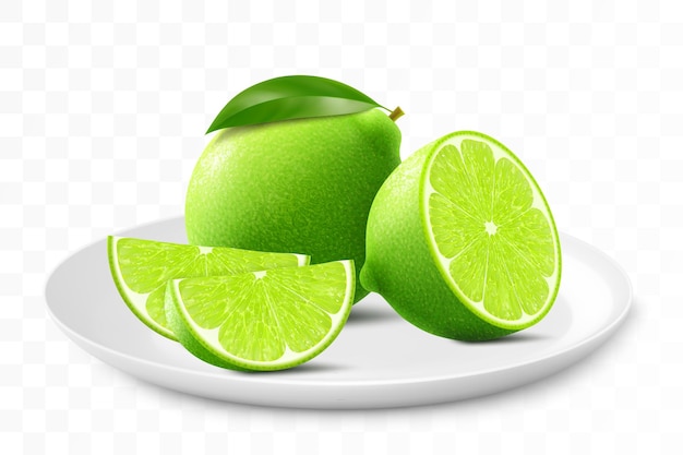 Limone succoso maturo su un piatto bianco isolato su uno sfondo trasparente Frutti di limone interi