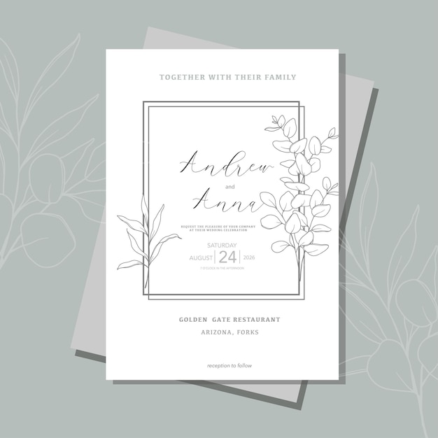 Line Art Eucalyptus Modello di invito al matrimonio Esempio di design minimale per il matrimonio di Eucalypto