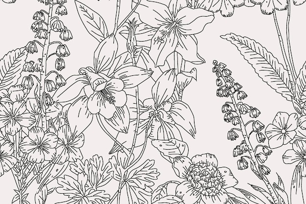 Line art fiore sfondo botanico disegno a mano vettore