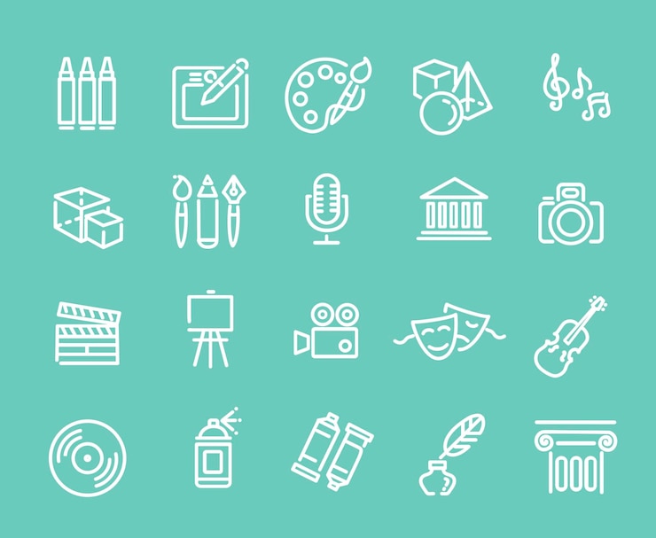 Vettore line art icons teatro musicale e icone artistiche