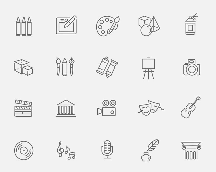 Vettore line art icons teatro musicale e icone artistiche