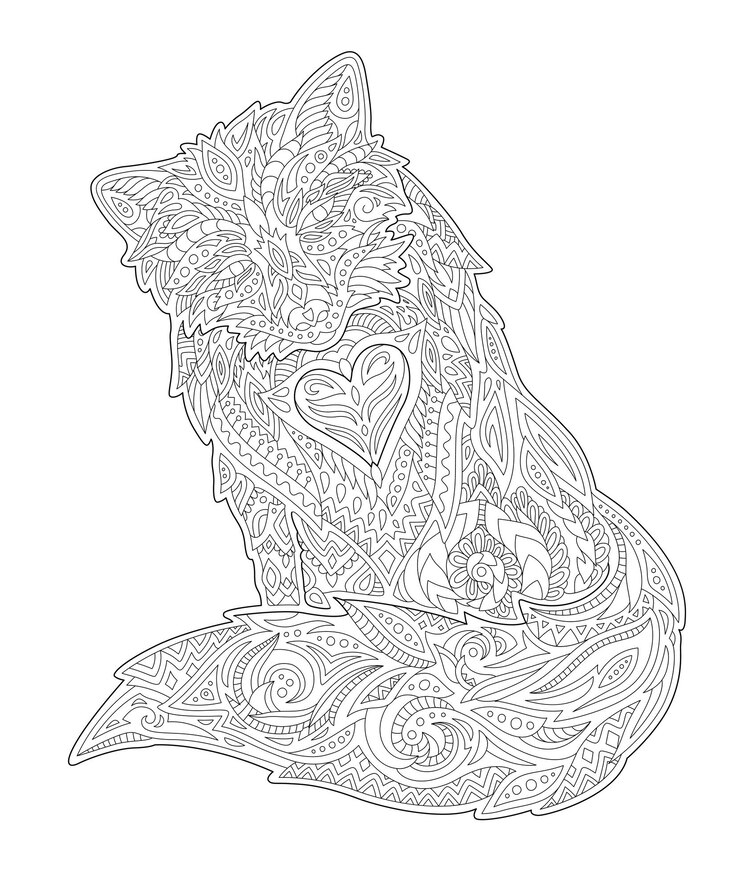 Vettore line art per libro da colorare con silhouette di volpe