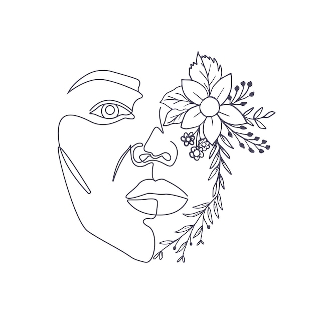 Line art ritratto donna, illustrazione vettoriale minima del disegno a mano