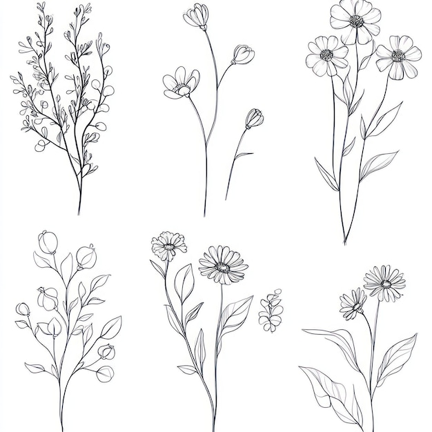line flower bella illustrazione vettoriale isolata su sfondo bianco