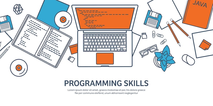 Vettore line programming coding e seo outline computing background code hardware software web development