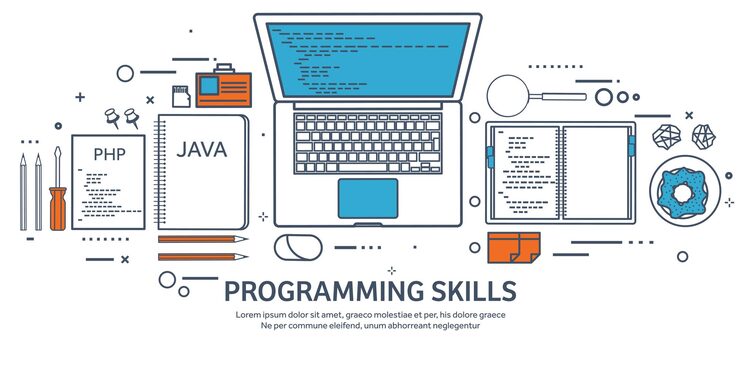 Vettore line programming coding e seo outline computing background code hardware software web development