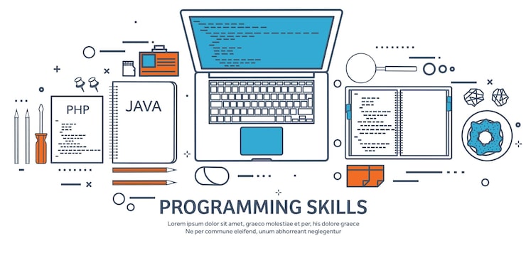 Vettore line programming coding e seo outline computing background code hardware software web development