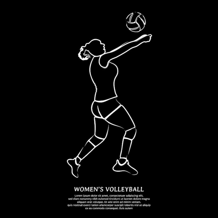 Vettore linea arte del giocatore di pallavolo femminile isolato su sfondo nero. illustrazione vettoriale